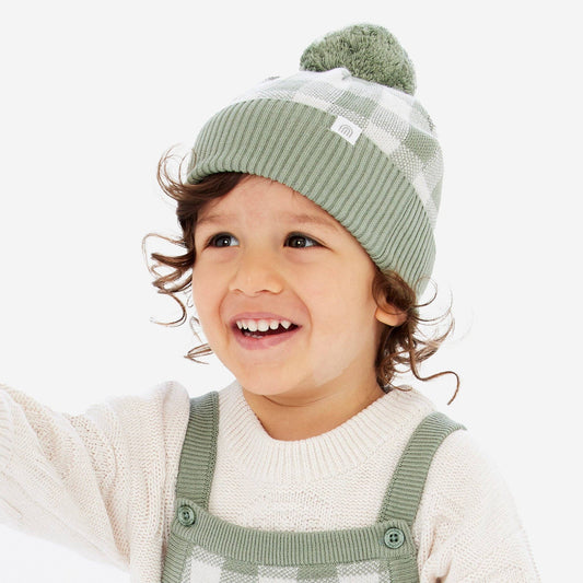 Kynd Baby - Jacquard Knit Beanie - Sage Gingham