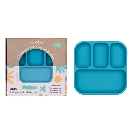 Bobo & Boo AUS - Plant-Based Bento-Style Divided Plates (22x21cm) - Individual - Blue