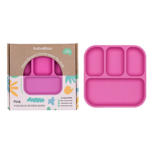 Bobo & Boo AUS - Plant-Based Bento-Style Divided Plates (22x21cm) - Individual - Pink