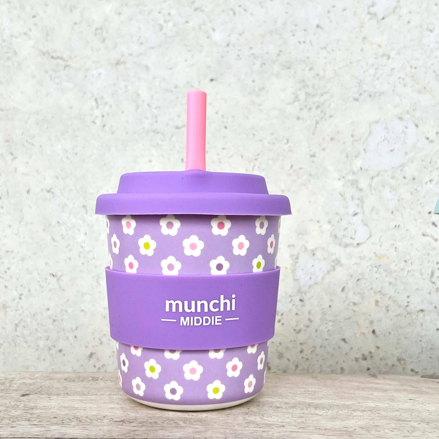 munchi - Flower Middie Single Cup (8oz/240ml) Pink Straw Included