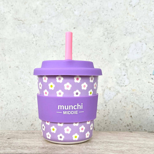 munchi - Flower Middie Single Cup (8oz/240ml) Pink Straw Included